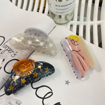 新款太阳月亮醋酸星星抓夹天使