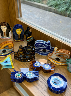 新款埃及神秘法老猫翅膀眼睛三角法老恶魔手掌醋酸个性抓夹鲨鱼夹