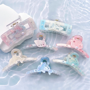 夏季海洋系类海豚贝壳抓夹超仙闪粉镶钻鲨鱼夹多发量大号头饰发饰