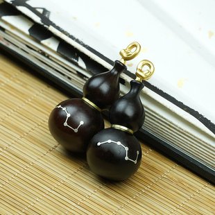 天然雷击天然玉化雷击枣木葫芦镶嵌银七星葫芦道家葫芦饰品摆件款