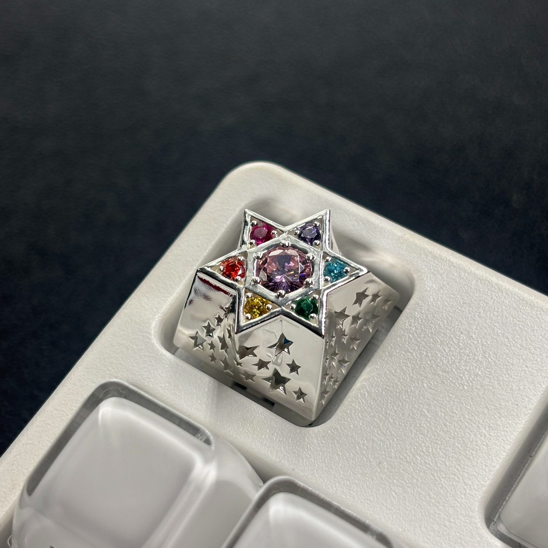 六芒星七彩锆石金属键帽满体星星纹个性设计DIY机械键盘小众创意