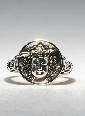 创意新款复古佛头戒指做旧工艺本命佛指环可调节开口设计感男女款
