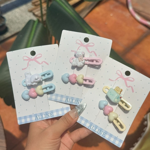 alline爱心小狗吐司机小熊鸭嘴夹边夹格子甜美可爱少女刘海夹发饰