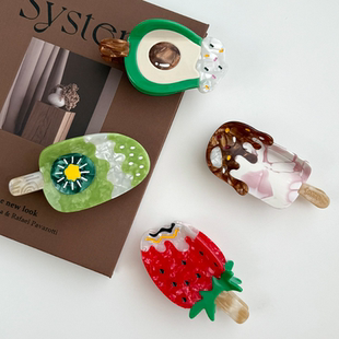 新款棒冰醋酸发夹水果草莓巧克力抓夹甜美发抓少女可爱鲨鱼夹发饰