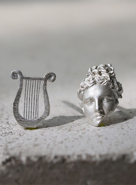 新款小众设计感高级感烧白色阿波罗和他的里拉琴耳钉耳环耳饰首饰