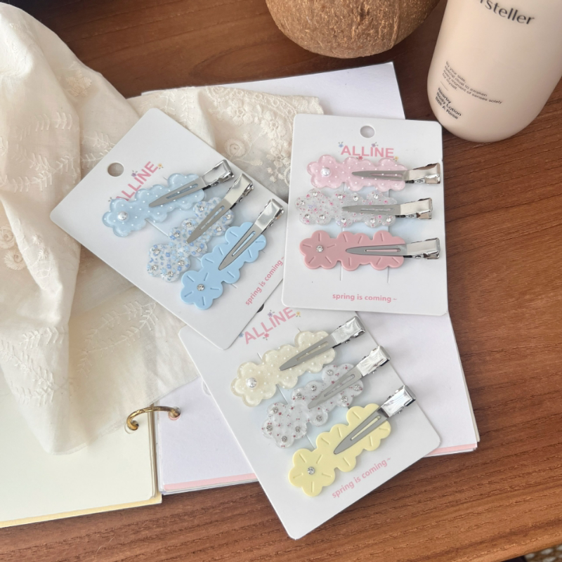 alline新款爱点钻心花朵碎花清新甜美鸭夹甜美化妆夹边夹少女碎发