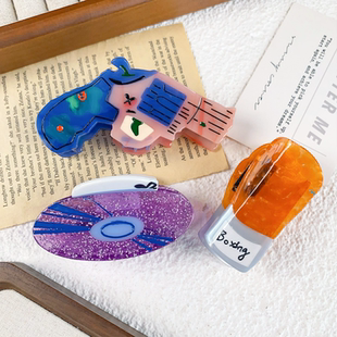 新款创意个性CD唱片鲨鱼夹时尚手枪大号抓夹气质百搭发夹发饰头饰