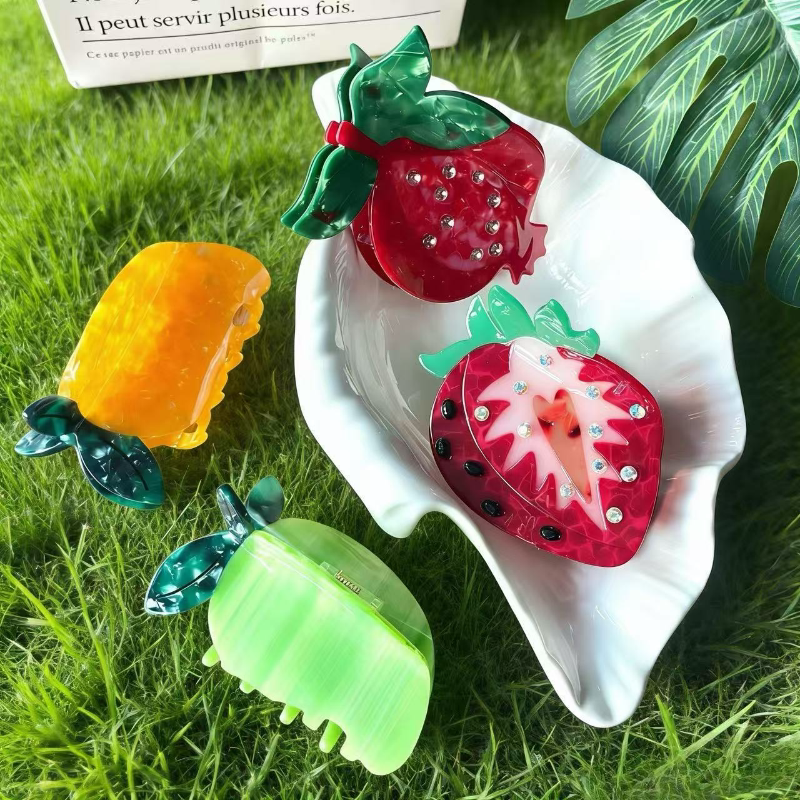 韩版夏季水果醋酸抓夹草莓抓夹鲨鱼夹个性发夹气质后脑勺鲨鱼夹子