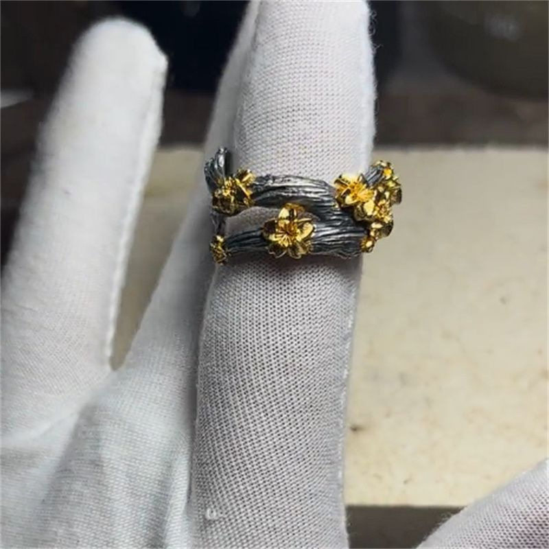 桃花戒指复古创意个性艺术百搭国风文化高颜值小众气质男女款指环