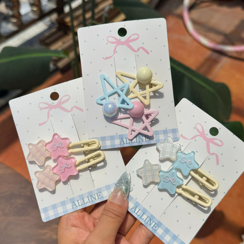 星星格子蝴蝶结圆珠果冻鸭嘴夹
