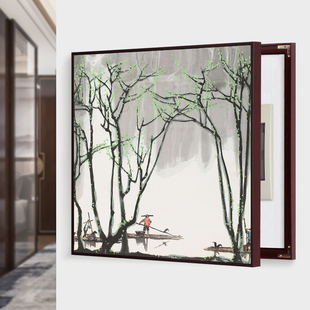 电表箱装饰画白雪石山水画入户强弱电闸网线总电源箱免打孔正方形