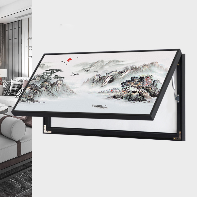 新中式电表箱装饰画横版大尺寸定制免打孔翻盖遮挡配电箱山水国画