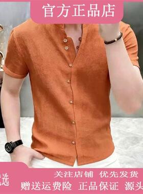 钞戈服饰高档夏季男士复古纽扣短袖衬衫休闲痞帅半袖衬衣男装3271
