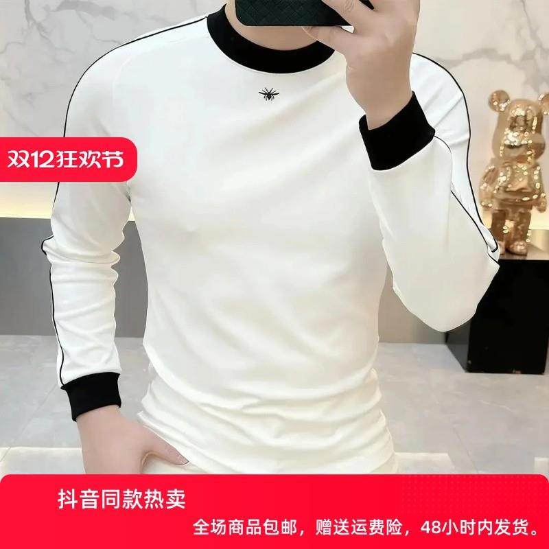 北嘉服饰2025秋冬S新款男士卫衣加绒个性蜜蜂刺绣修身半高领长袖