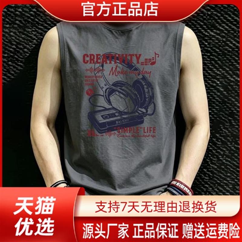 Pilotis夏季新款爆款纯棉男士背心潮牌宽松无袖运动健身圆领汗衫