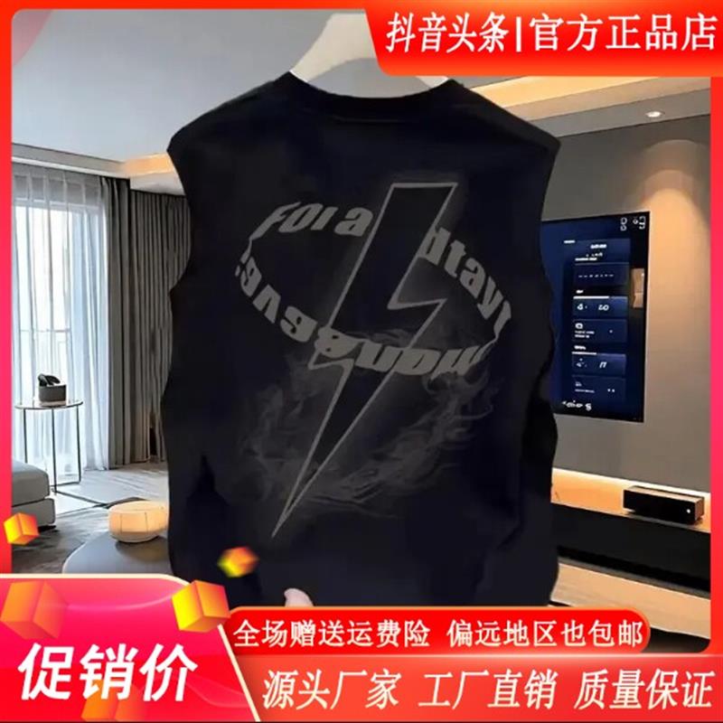师凯服饰Amphelisia2026夏季纯棉无袖背心男款印花运动宽松美圆领