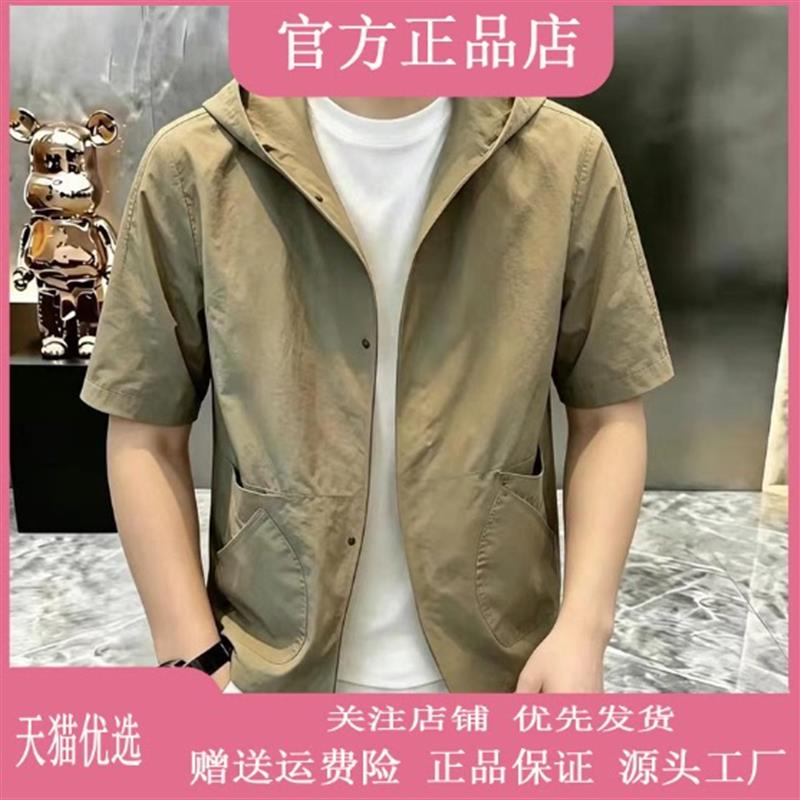 衣有四季夏季男士口袋设计连帽短袖衬衫休闲百搭痞帅外套潮流男装