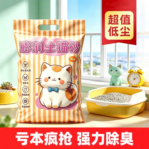膨润土猫砂20斤10斤小颗粒家用结团强效除臭低尘宠物用品