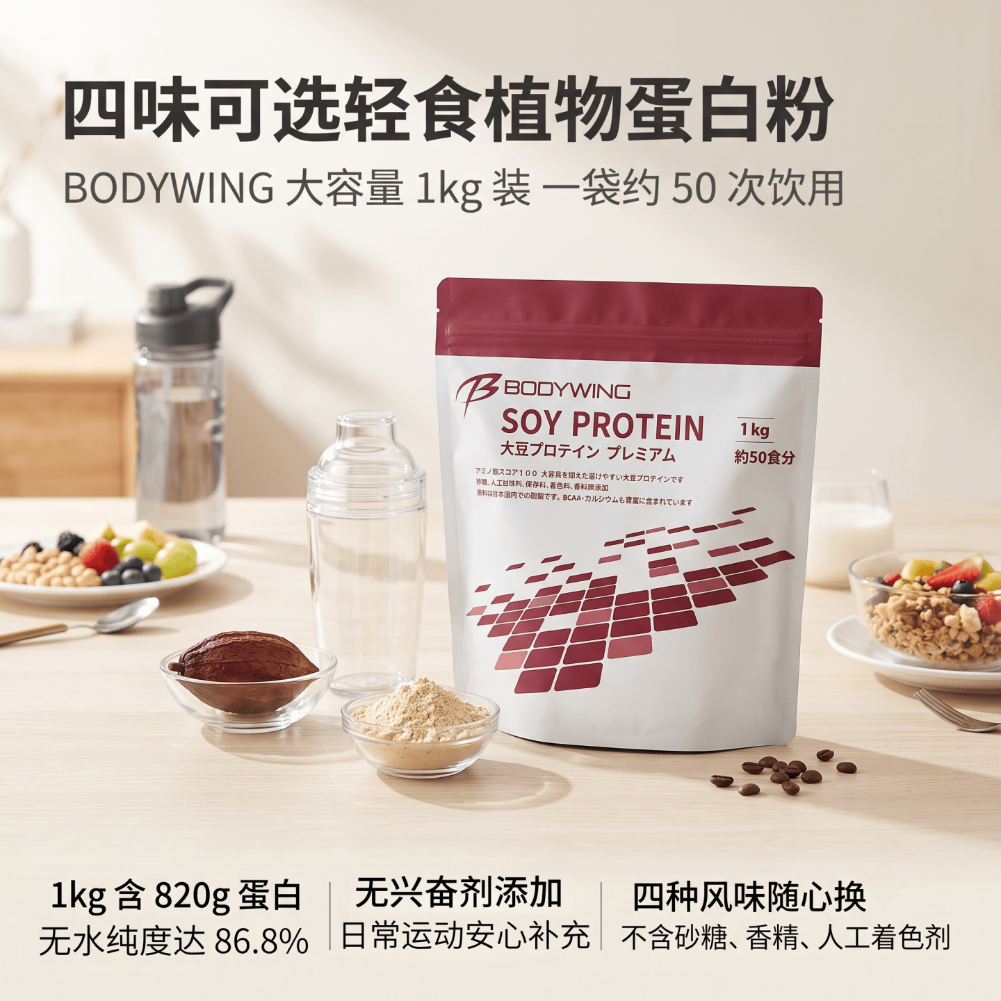 日本BODYWING咖啡味大豆蛋白粉中老年复合维生素运动日常营养补充