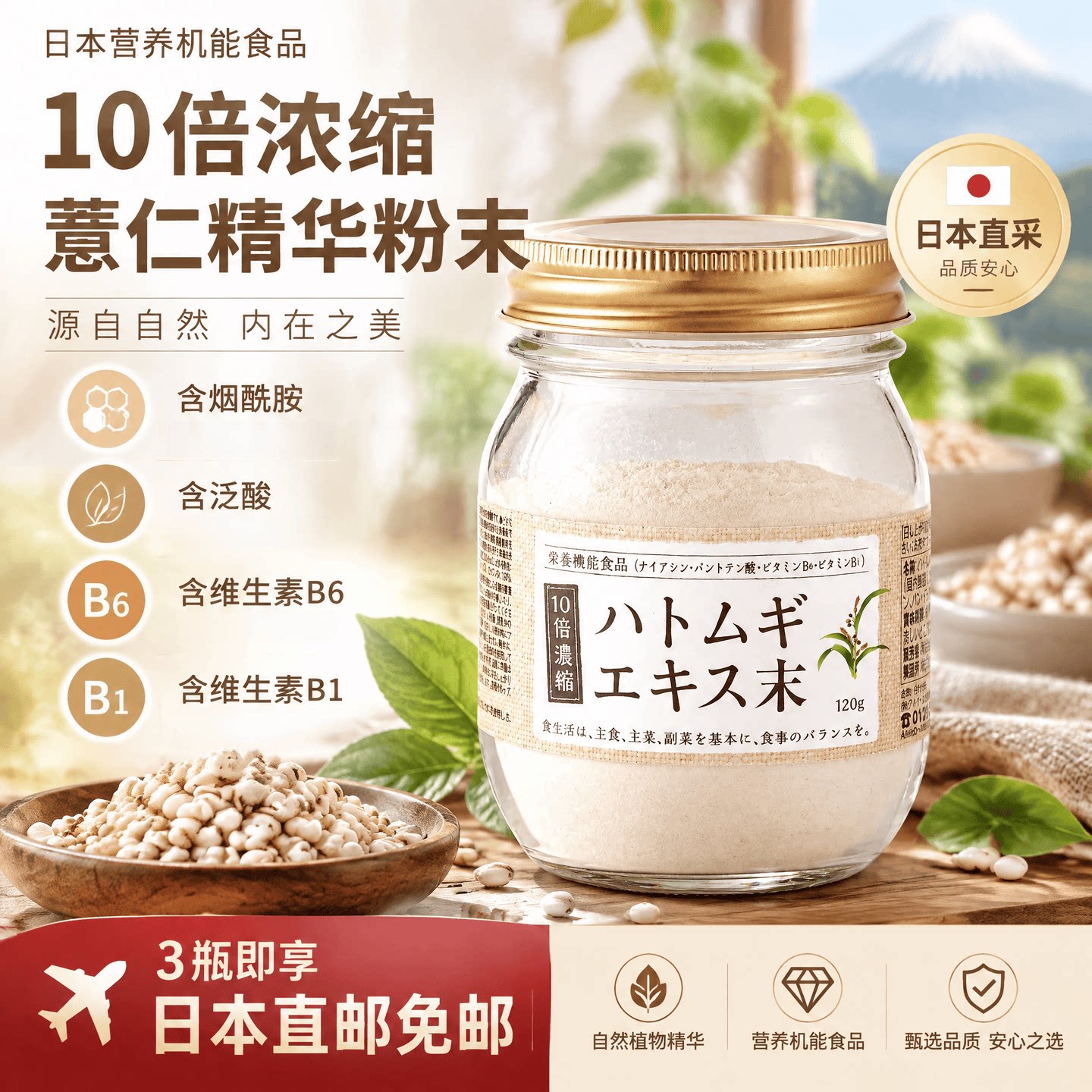 日本FINE10倍浓缩薏仁提取物粉末针叶樱桃含锌酵母复合谷物营养粉