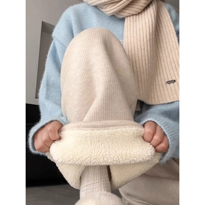 高品质大童秋冬一体羊羔绒阔腿裤