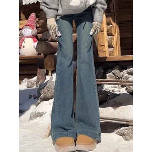 女童裤子春秋款外穿2025新款春装儿童喇叭裤女大童加绒弹力牛仔裤