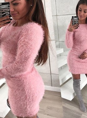 Women winter clothes woollen plus size Long sleeved dress
