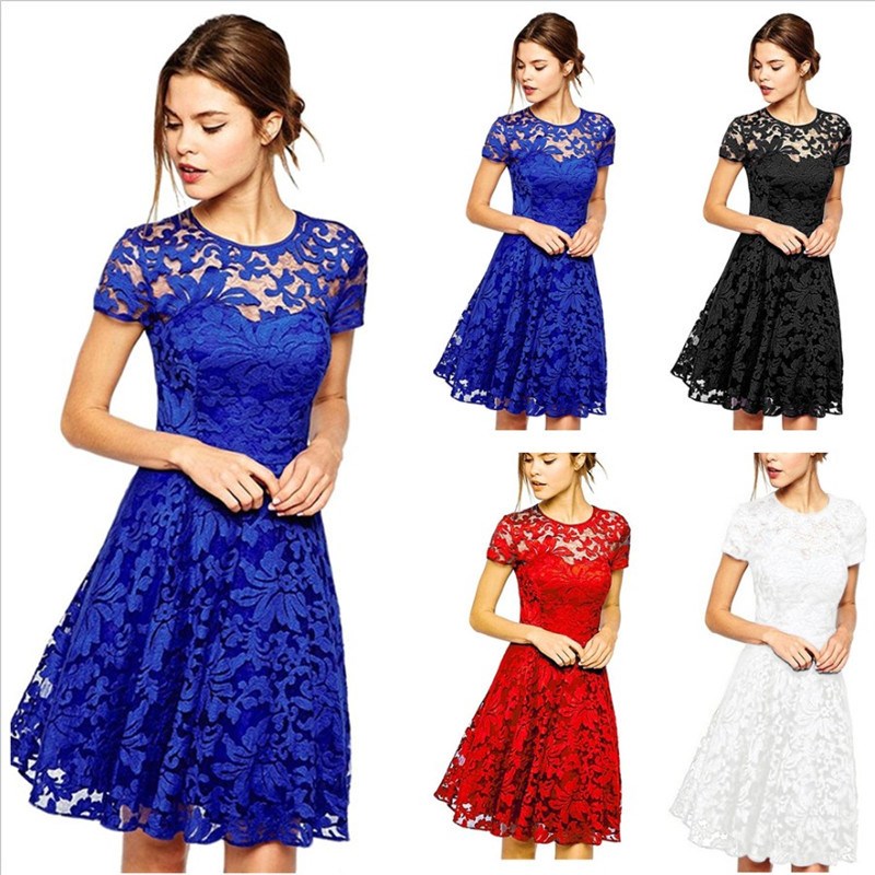 5XL Plus Size Dress Women Elegant Hallow Out Lace Dress Slim