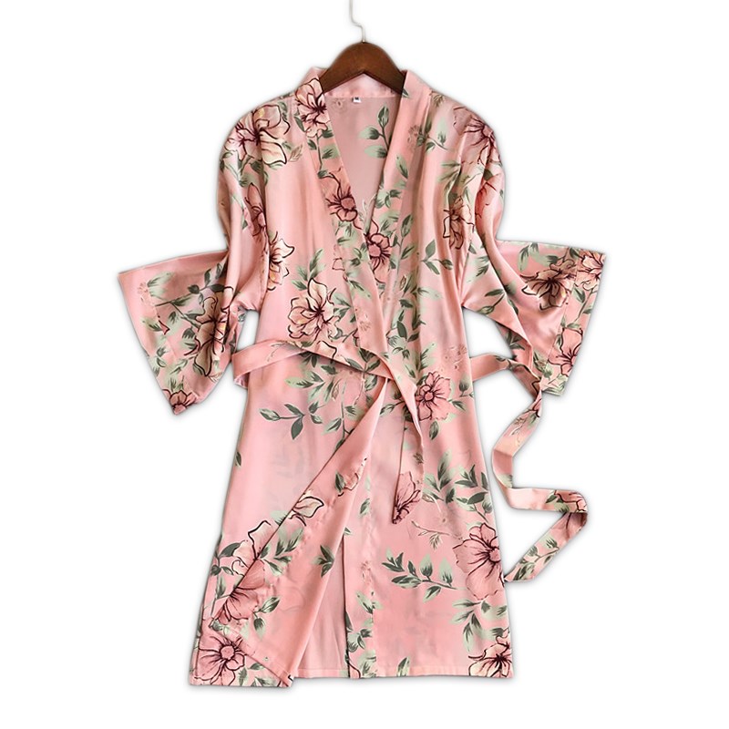 dressing gown fashion delicate pink floral women home robes