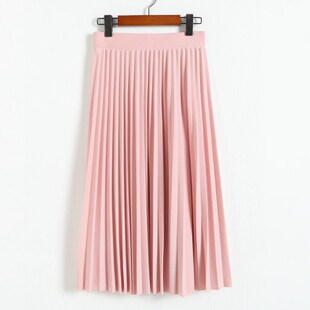 Spring Autumn Women High Waist Pleated skirts Half Length