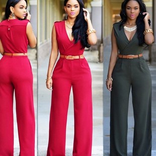 pants with high neck wide wear waist suit Women legged