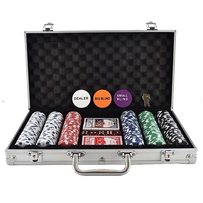 300 Chip Dice Style Poker Set Aluminum Case Taxas 筹码套装