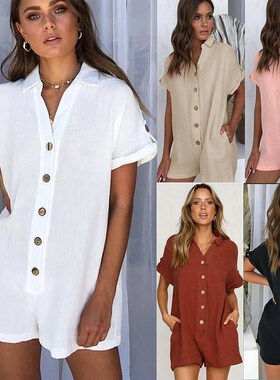 Fashion women 2019 new hot shirt button jumpsuit