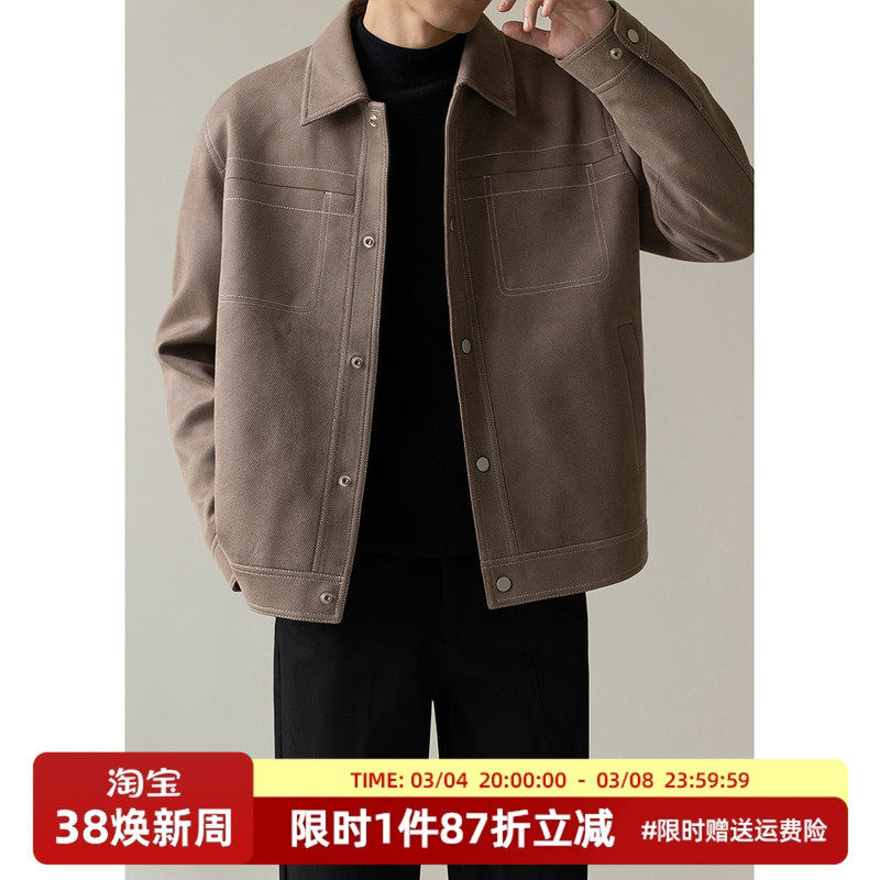 春秋季轻熟风夹克韩版宽松休闲男装高级感明线短款翻领潮流外套男