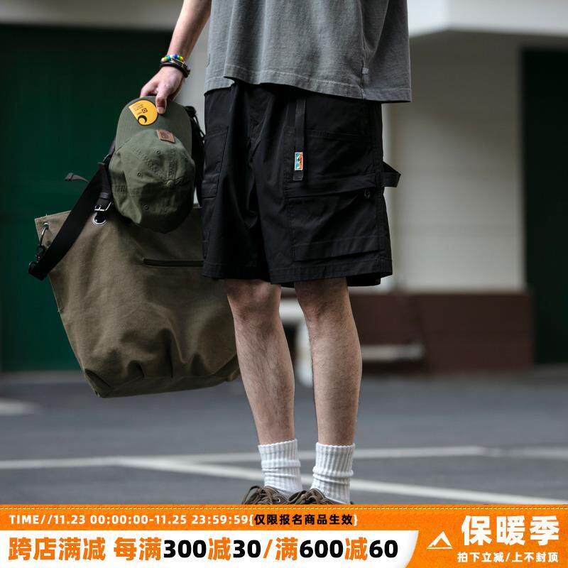 日系户外轻薄透气机能工装短裤男夏季新款双贴口袋防水速干五分裤