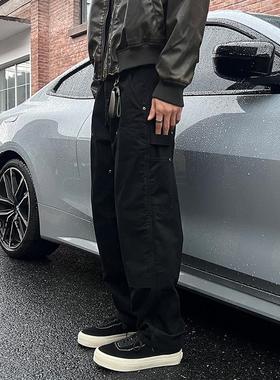 Entong黑色潮流复古工装牛仔裤男秋季美式街头百搭宽松直筒伐木裤