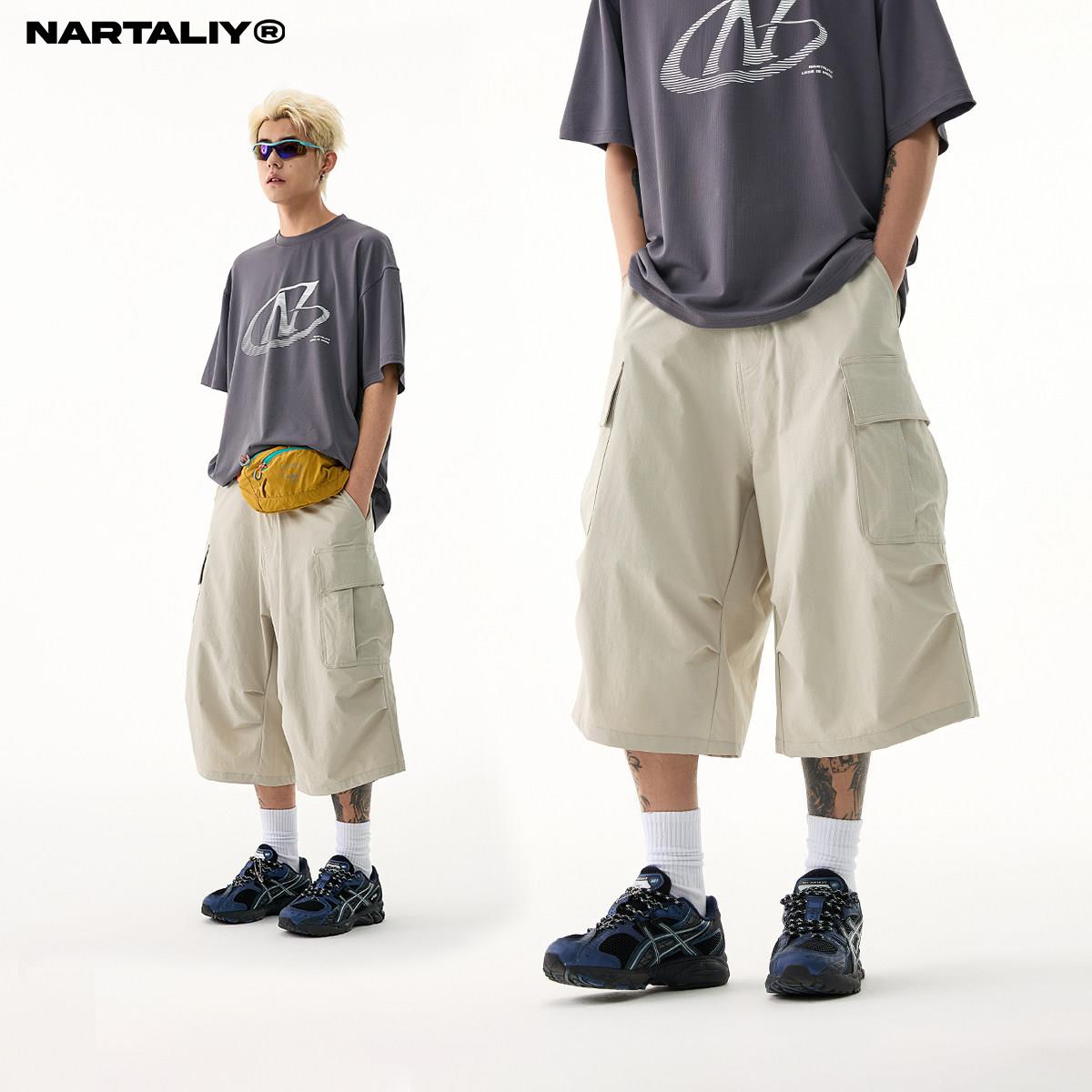 NARTALIY美式复古多口袋工装七分短裤男女夏季直筒阔腿休闲裤宽松