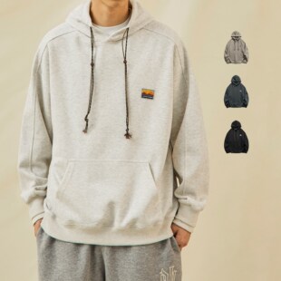 马切达秋冬日系加绒连帽男款卫衣男士修身款长袖情侣男生休闲外套