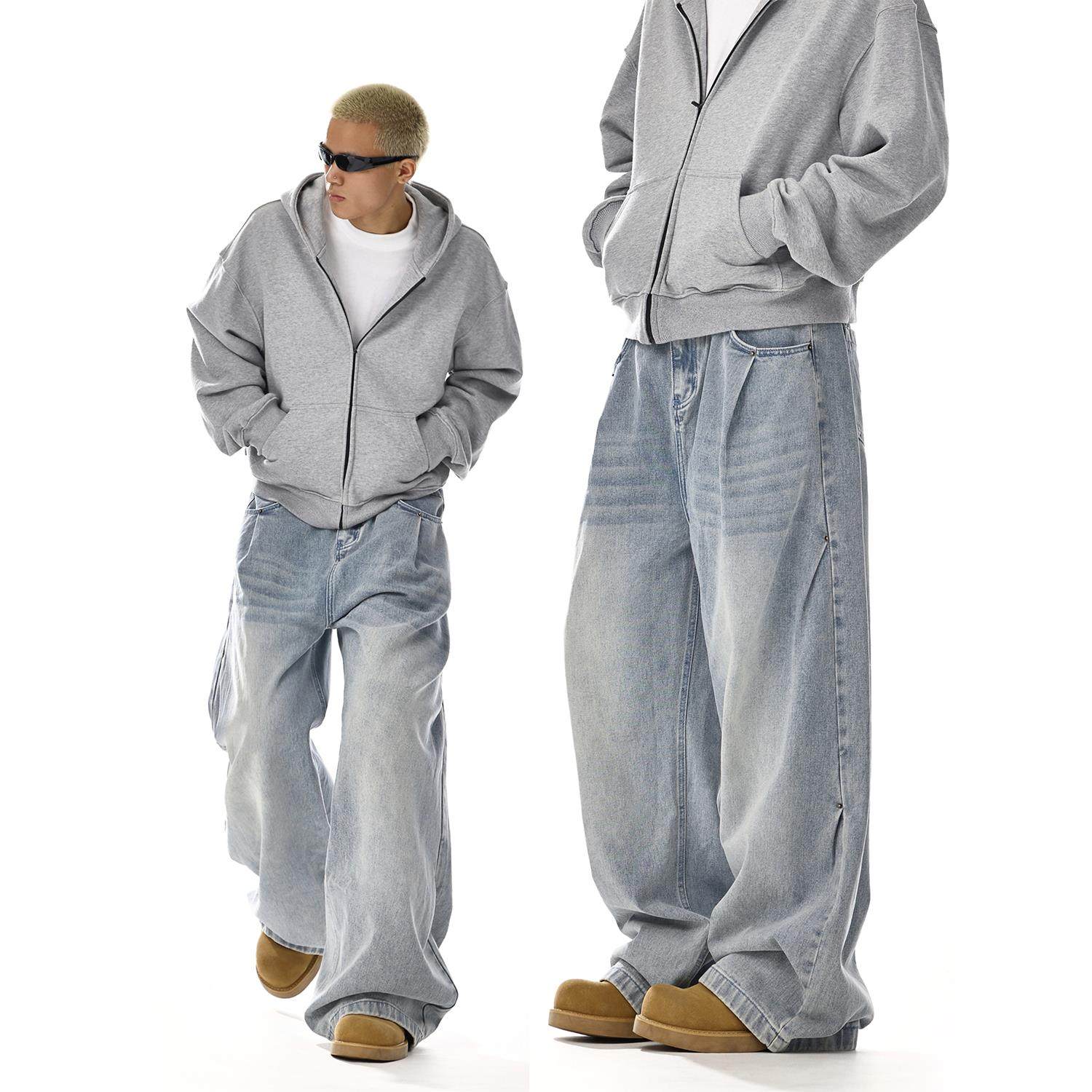 美式复古水洗cleanfit牛仔裤男女潮牌高街直筒百搭宽松休闲阔腿裤