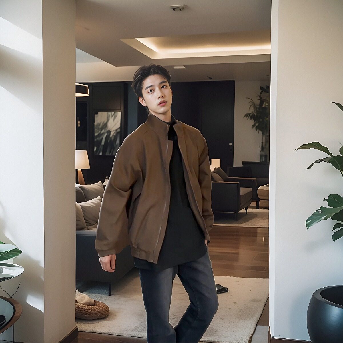 棕咖色外套男春秋痞帅高级感潮牌美式无帽立领日系复古棒球服夹克