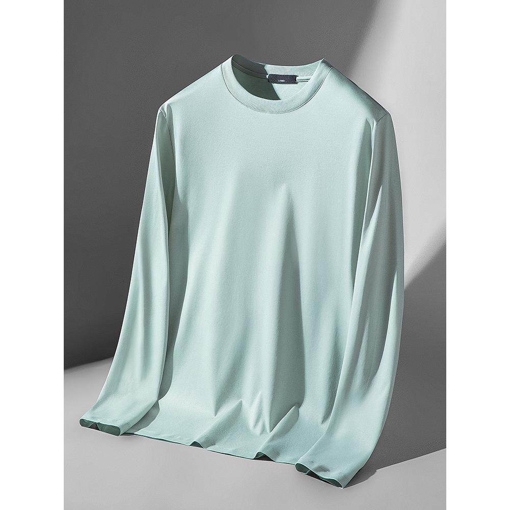 [高端轻奢]桑蚕丝液氨长袖T恤男2025春夏打底衫纯白色体恤7A抗菌