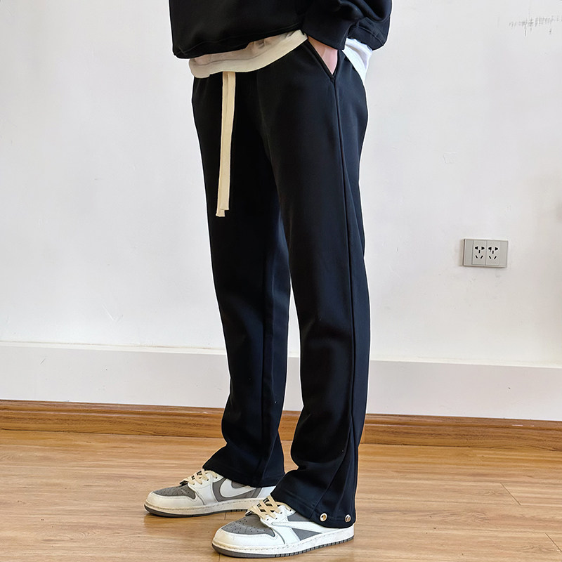 BurnBro美式高街裤子男百搭运动卫裤情侣宽松休闲直筒微喇长裤子