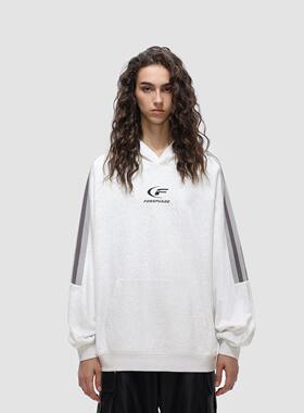 FDR 国潮美式条纹拼接印花重磅连帽卫衣男女春秋高街情侣上衣帽衫