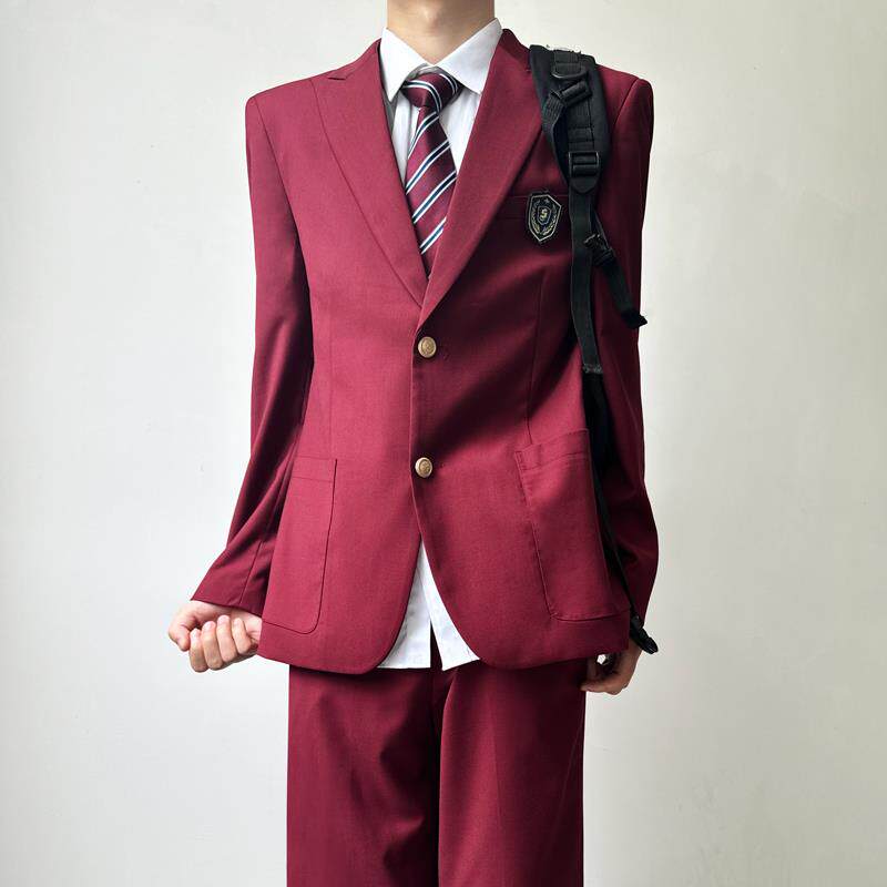 木村叔dk日系原创小众设计感酒红色西服男士青少年校供感制服西装
