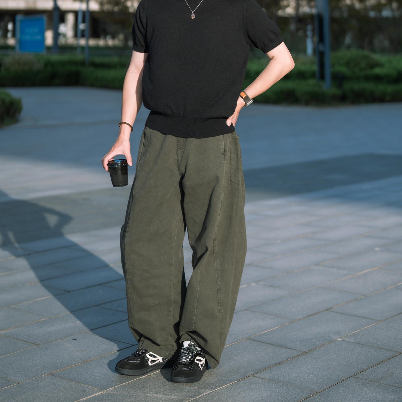 PUZZLECITY秋季长裤男宽松直筒阔腿工装裤中性美式休闲拼接弯刀裤