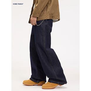 HomePanda美式宽松直筒牛仔裤男春秋季丹宁原色潮牌阔腿A字长裤子