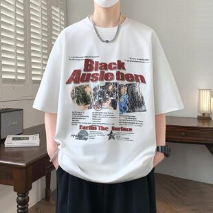 2026夏季高品质青少年T恤休闲个性潮牌印花设计男生百搭圆领短袖