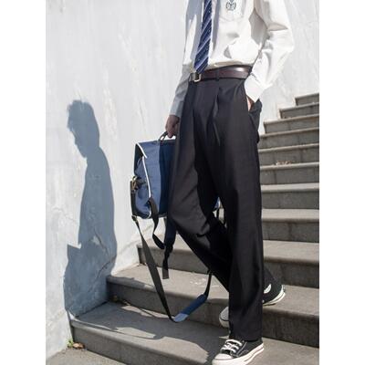 【潘特维拉】冬野dk制服裤男黑色长裤暗纹格裤西裤宽松休闲裤子