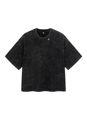 VB短袖做旧水洗复古宽松夏季短袖T恤时尚百搭