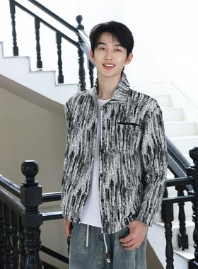 VANNYBUNNY花纹外套男士春秋休闲工装夹克牛仔宽松潮流复古港风